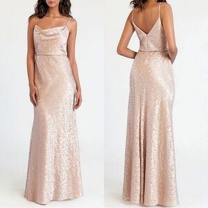 BHLDN Jenny Yoo Dahlia Gemma Satin Burnout Prosecco spaghetti strap maxi gown